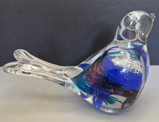 Vintage Murano Italy Glass Bird Blue, Purple, Silver Swirl With Sticker