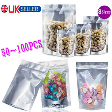 Clear Silver Resealable Stand Up Foil Mylar Zip Lock Heat Seal Food Bags Pouch