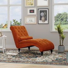 Velvet Chaise Lounge, Button-Tufted Upholstered Chair with Lumbar Pillow