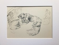 Dachshund puppies dog vintage sketch print by KF Barker 1930s/40s - mounted