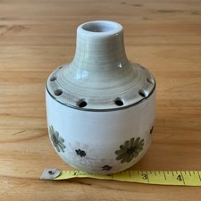 Vintage Jersey Pottery Pomander Pot Pourri Candle Holder Posy Vase Green Flowers
