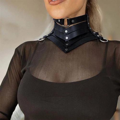 Gothic leather rivet choker - leather,