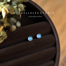 Tiny Opal Stud Earrings, White Green and Blue Opal Stud Earrings, Fire Opal
