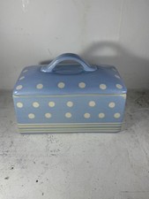 Butter/Cheese Dish China Blue Polka Dot with lemon lines  & Lid Good Condition