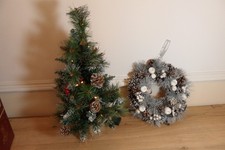 2 Feet Artificial Light Up Christmas Tree + 1 x Artificial Door Wreath Ring