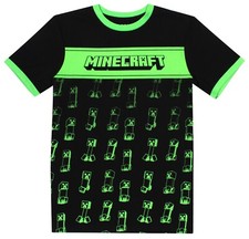 Minecraft - Boys T Shirt - Gamer Kids Clothes - Contrast Creeper T Shirt - Black