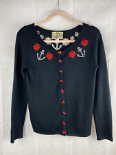 Collectif Cardigan Size M Women's 50's Nautical Black Vintage Rockabilly Pin up