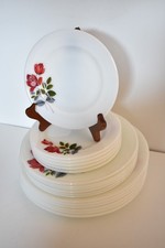 JAJ Pyrex June Rose Dinner Plates/ Side Plates X 18 Bundle Red Rose England (J)