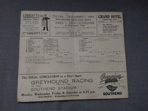 1934 cricket scorecard essex - essex, v
