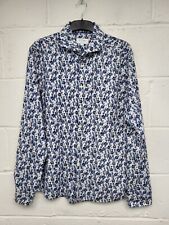 Eton Blue Floral Print Super Slim Long Sleeve Shirt.Mens Size XL. PWB