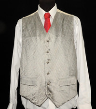 GARY ANDERSON WEDDING FORMAL MAN SILK WAISTCOAT SILVER  46''