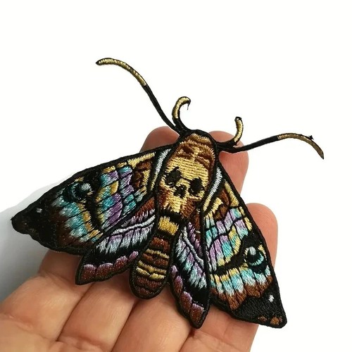 Colourful moth embroidered - colourful,