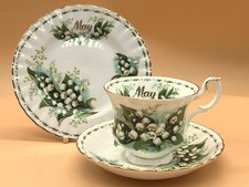 Royal Albert China Flower of the Month Series May Lily of the Valley tea trio.