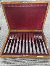 Elkington & Co Silver Plate Cutlery Set in Oak Velvet Lined Monogram Box “D”
