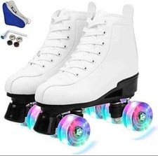 UK Women Men Roller Skates High-top Four-Wheel Shiny PU Leather Roller Skates 