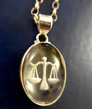  SILVER LIBRA PENDANT SCALES SET IN LUCITE RESIN+SILVER CHAIN OCTOBER B'DAY SIGN