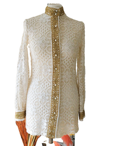 60s mod white lace gold - lace, w/gold