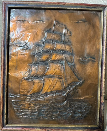 Hammered copper metal relief - copper,