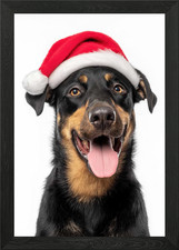 Beauceron Dog with Santa Hat Portra Framed Wall Art Poster Canvas Print Picture