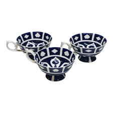 Royal Crown Derby Unfinished Imari Tea Cups x3 Bone China Blue and White Vintage