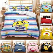 Pokemon Pikachu Bedding Set 2/3 PCS Quilt Duvet Cover Dorm Single Double King UK