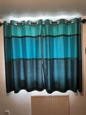 Next Eyelet Curtains 53x54 Inches. Various Shades of Teal. Fully Lined. Ex Cond