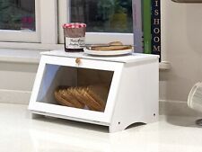 White Bamboo Wood Single Layer Bread Bin Food Storage Countertop Top Shelf