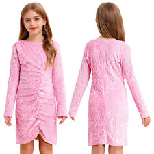 UK Girls Glitter Sequin Party Gown Long Sleeve Bodycon Dress for Birthday Proms
