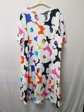 Sahara Women V Neck Colourful Floral Linen Tunic Dress Size 5 (20/ 22)
