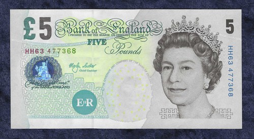 Five pound bank note - bank, £5