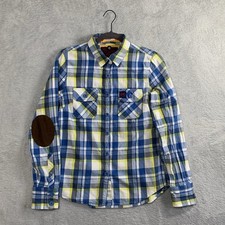 Superdry Lumberjack Patch Shirt Jacket Mens Small Blue Yellow Check Shacket