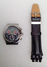 Swatch Chronograph Watch 'Febbre Milanese YCS445 2003 Black Leather Strap
