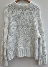 H&M Cream Chunky Oversized Jumper XS Wool Mix cable knit womens 