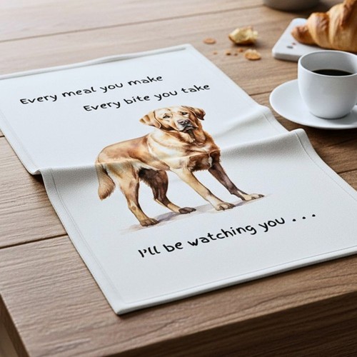 Tea towel watching you - 'watching, you'