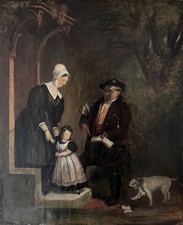 Flemish Old Master Oil Painting 17th Century Tax Collector Mother & Child