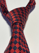 Harvie & Hudson Jermyn Street London Silk Tie Red Navy Check 9cm x 157cm
