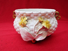 MOORE BROS Antique Oval Basket Weave Bowl with Raised Flowers