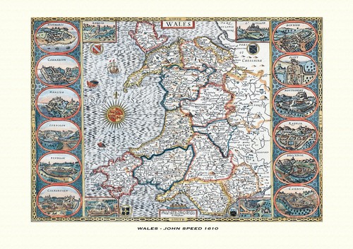 Old map wales from - 1610,