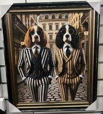 Black Gold framed Springer Spaniel suit boat picture quirky wall art home decor