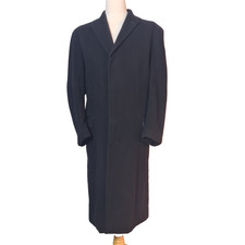Racing Green Cashmere Blend Trench Coat Mens 42" L Black Wool Long Overcoat