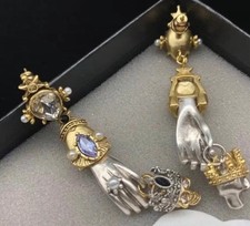 Alexander Mcqueen Antique Gold /Silver Tone Crysyal Embellished Queen & King...