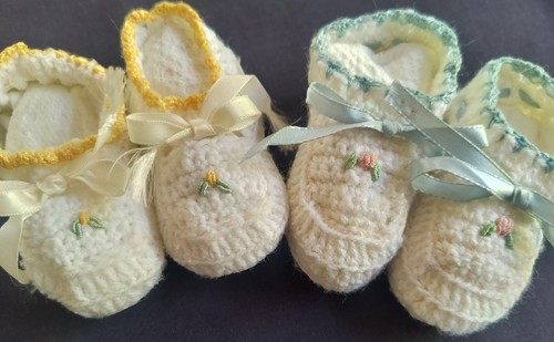 Vintage crocheted baby booties - crocheted,