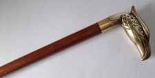 VINTAGE BRASS BIRD OF PREY EAGLE WOODEN WALKING STICK CANE 35.5" HIDDEN FLASK