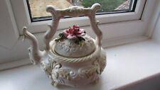Large Rare Vintage Capodimonte Embossed Floral Ceramic Tea Pot on Feet