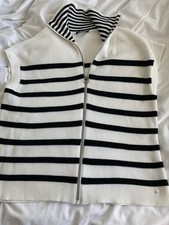 Olsen White And black Striped Relaxed Gilet