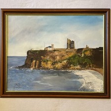 Vintage Oil On Board Tynemouth Priory Signed S Morris: 46.5cm x 56.5cm Ex/con