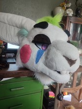 Partial Fursuit Head Paws Tail White Rabbit Mascot Costume Halloween Cosplay