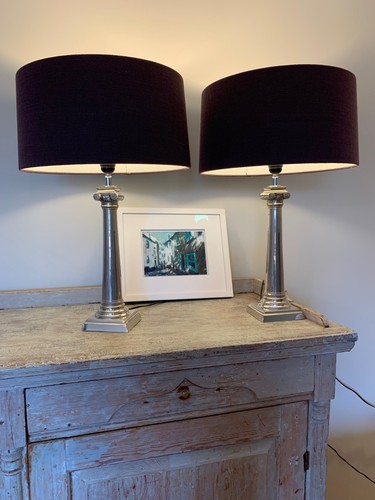 Pair silver coloured column - of,