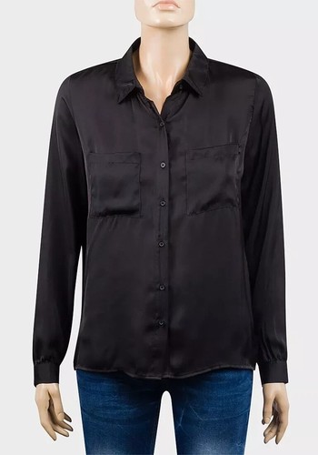 Black satin blouse button - –,