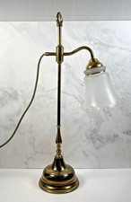 Vintage Brass Art Deco Style Table Desk Lamp 56.5cm Swivel Arm Glass Lampshade